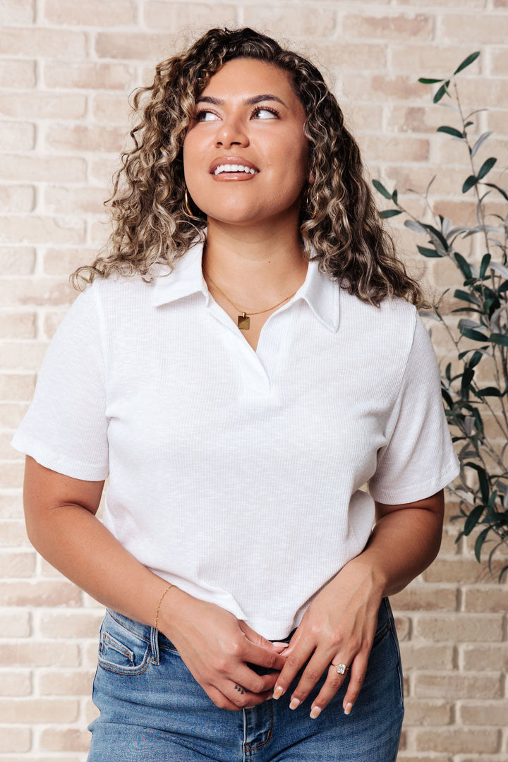 Rory Ribbed Cropped Tennis Tee in White!