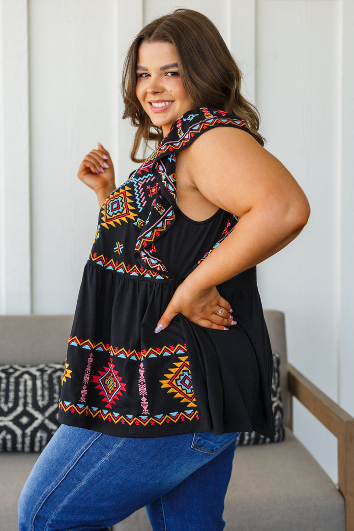 Sophia Embroidered Blouse in Black!