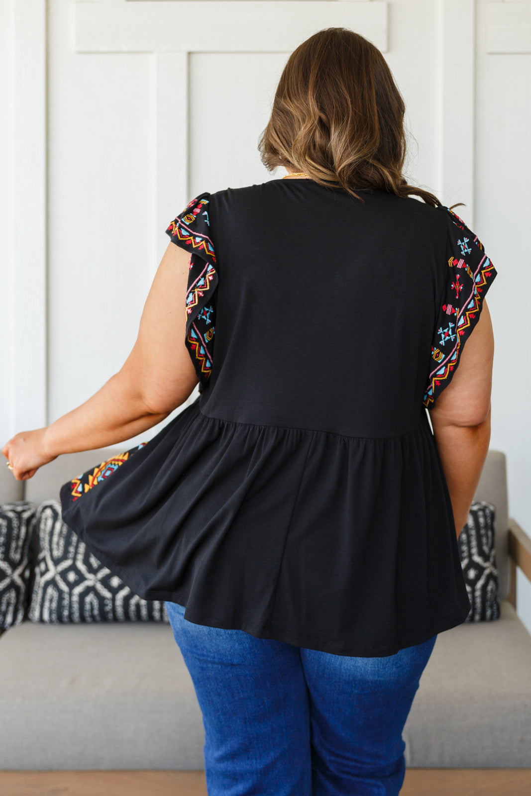 Sophia Embroidered Blouse in Black!