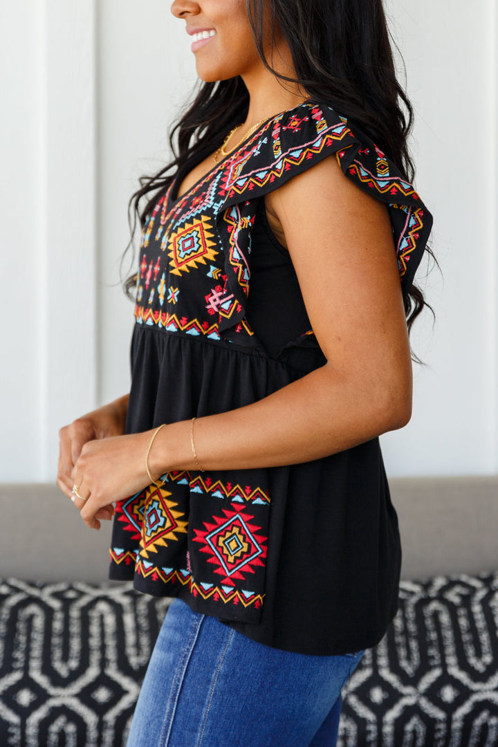 Sophia Embroidered Blouse in Black!