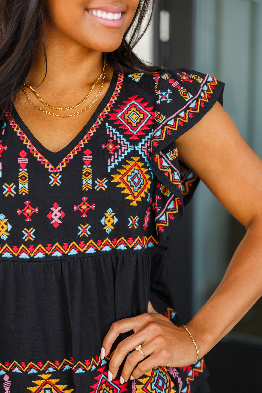 Sophia Embroidered Blouse in Black!