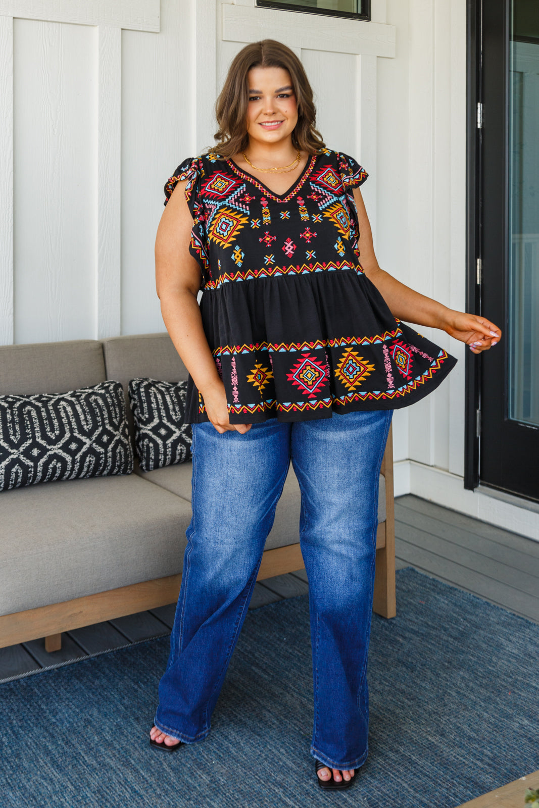 Sophia Embroidered Blouse in Black!