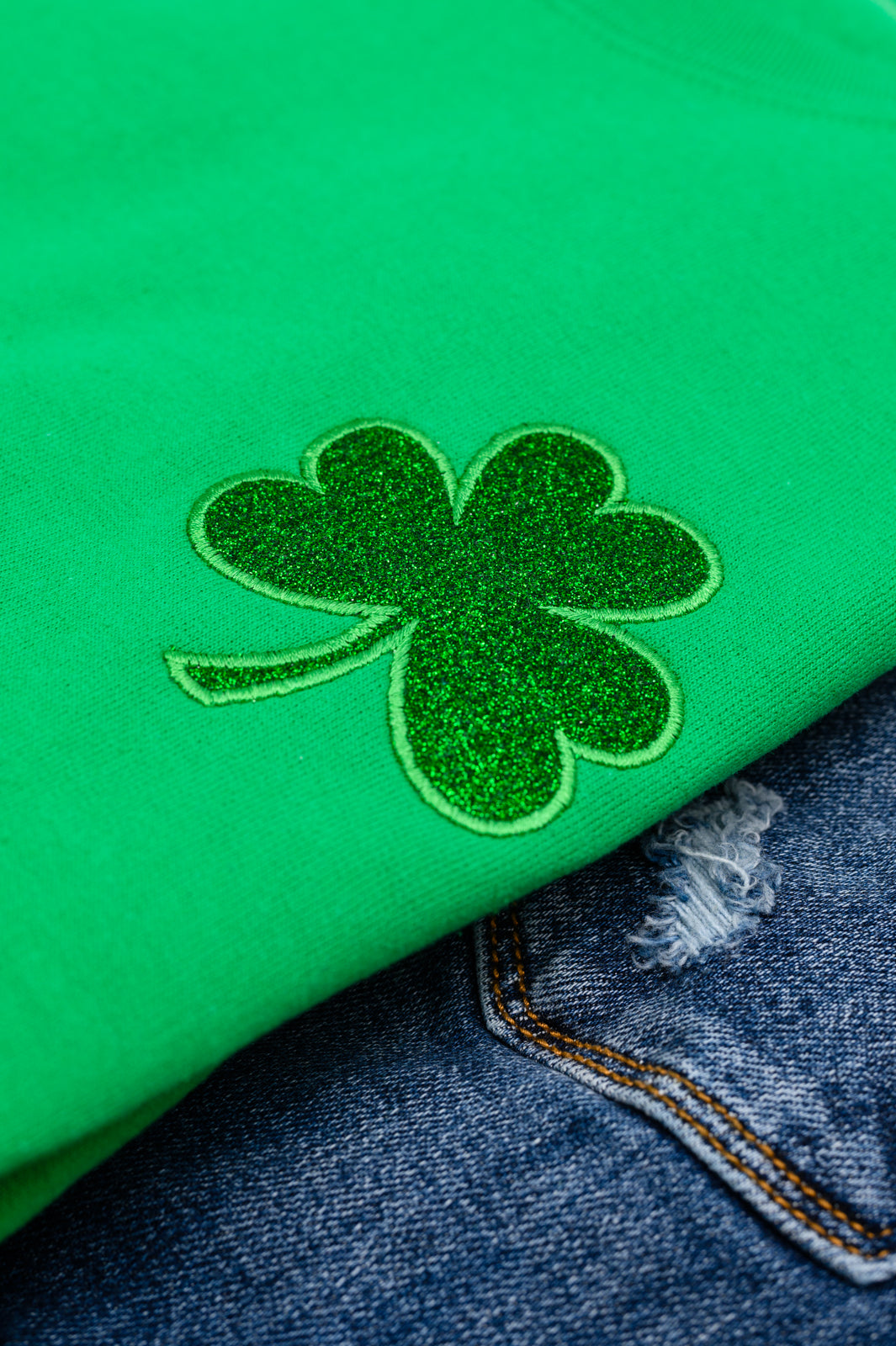 Embroidered Shamrock Glitter Sweatshirt in Two Colors