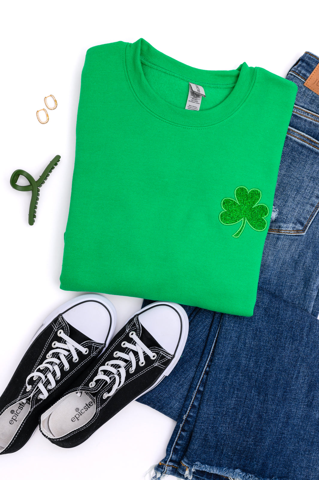 Embroidered Shamrock Glitter Sweatshirt in Two Colors