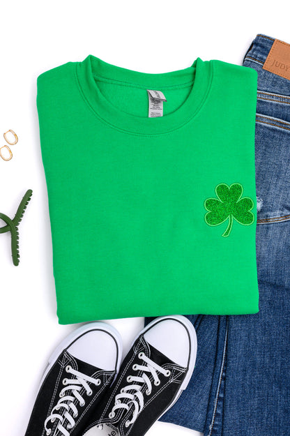 Embroidered Shamrock Glitter Sweatshirt in Two Colors