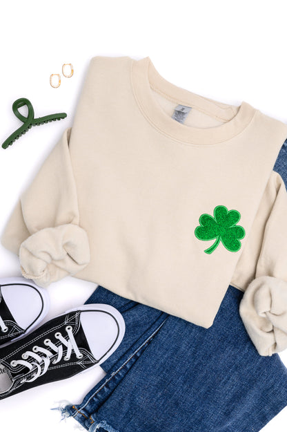 Embroidered Shamrock Glitter Sweatshirt in Two Colors