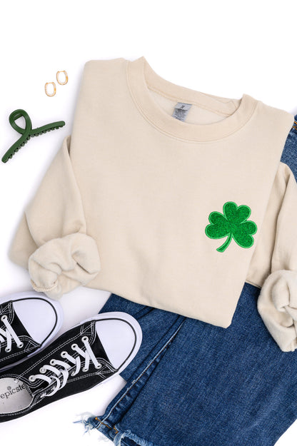 Embroidered Shamrock Glitter Sweatshirt in Two Colors
