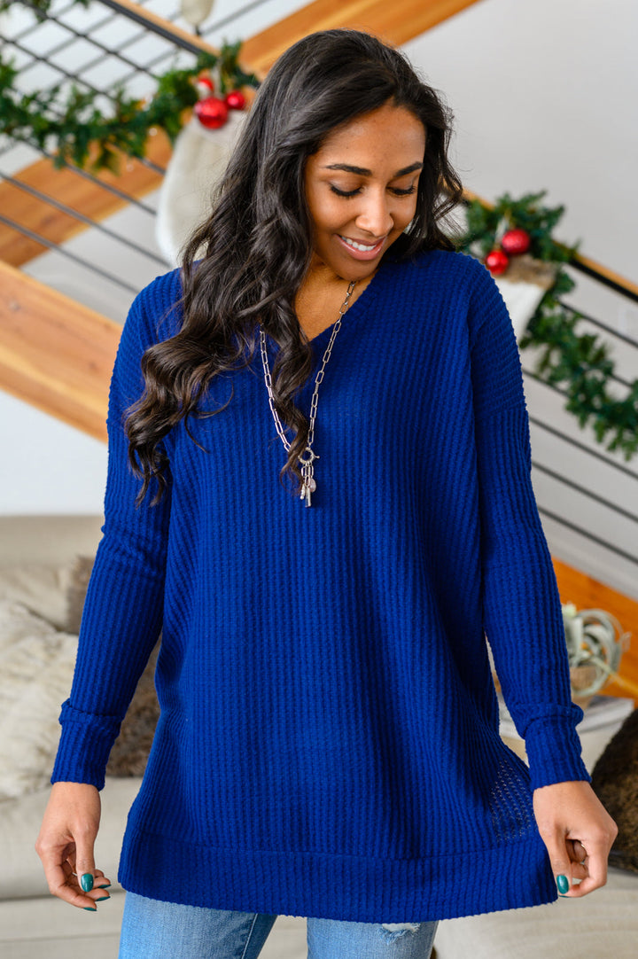 Stay The Night Waffle V-Neck Sweater!