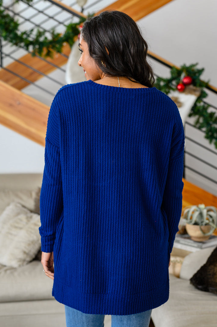 Stay The Night Waffle V-Neck Sweater!