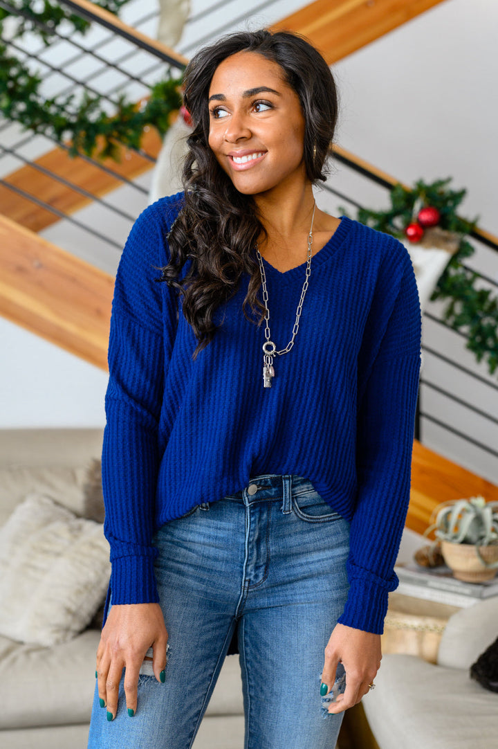 Stay The Night Waffle V-Neck Sweater!