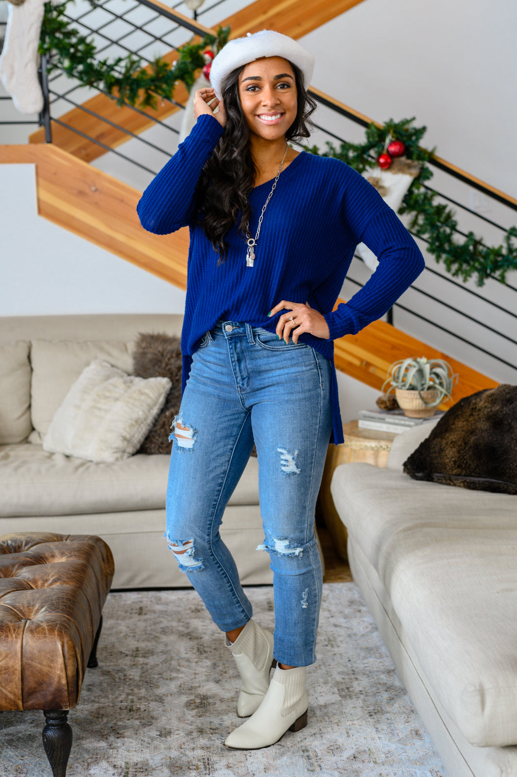 Stay The Night Waffle V-Neck Sweater!