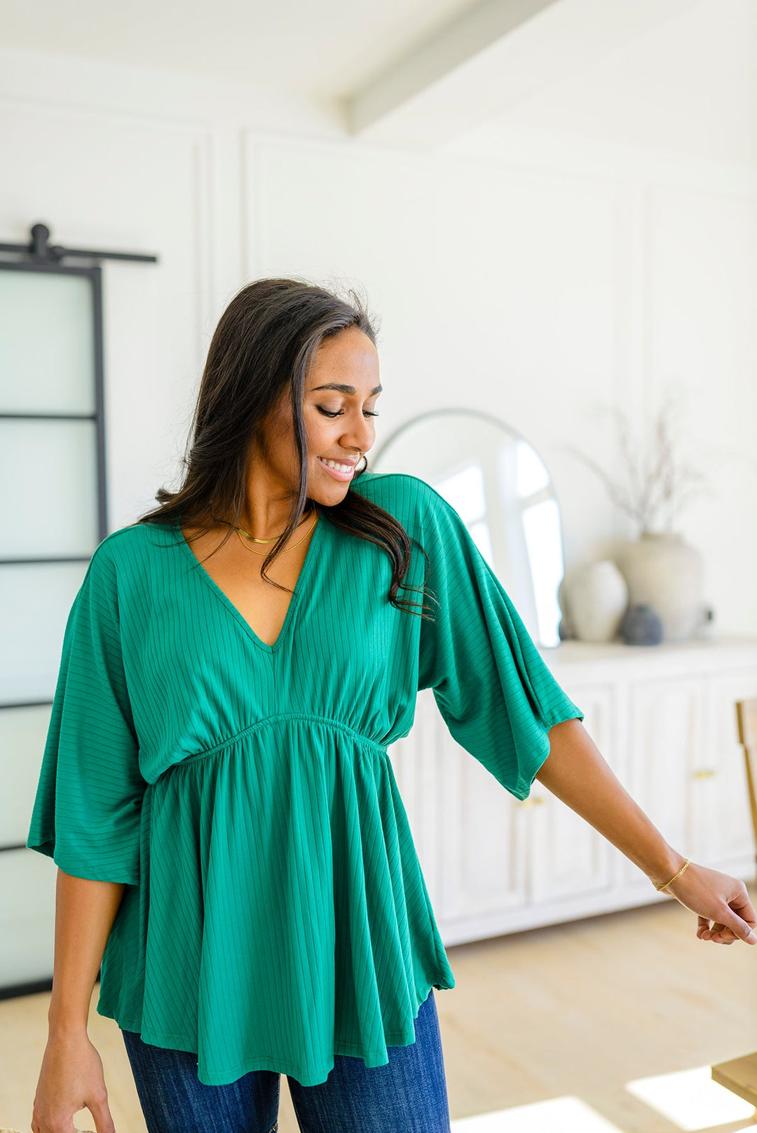 Storied Moments Draped Peplum Top!