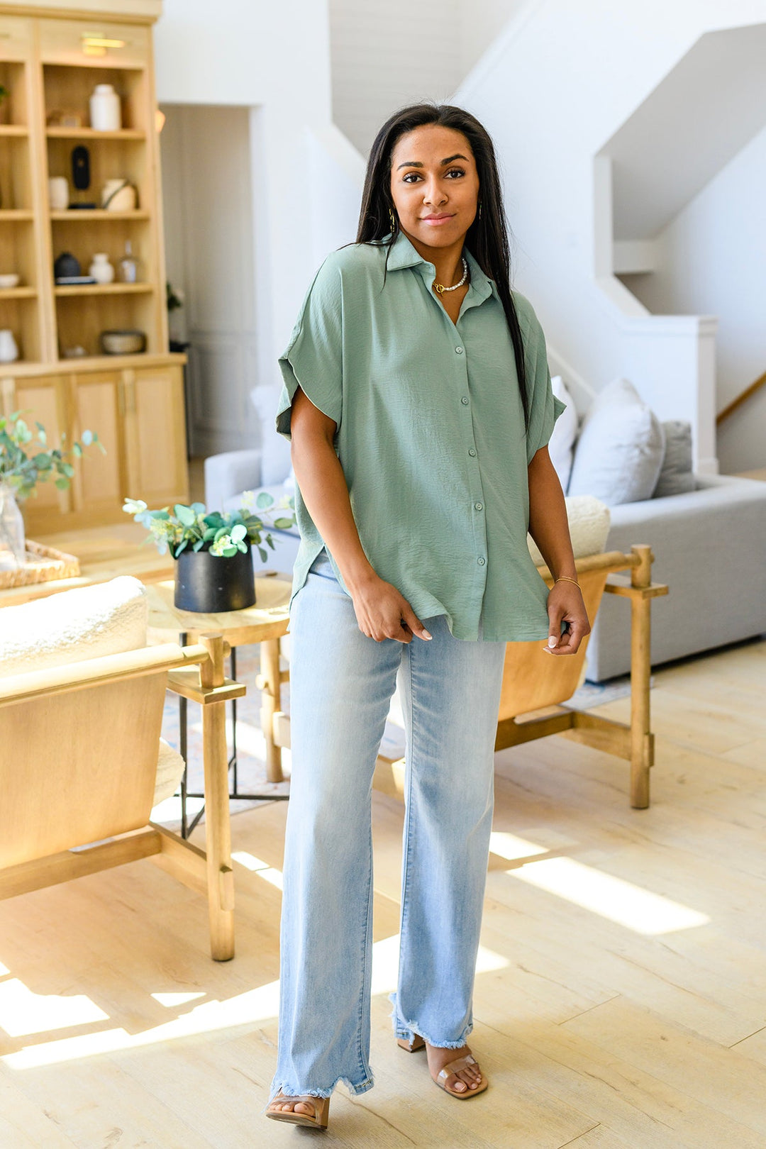 Sweet Simplicity Button Down Blouse in Sage!