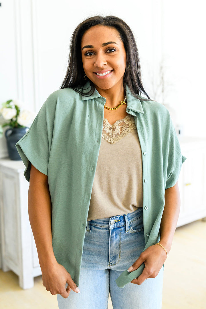 Sweet Simplicity Button Down Blouse in Sage!