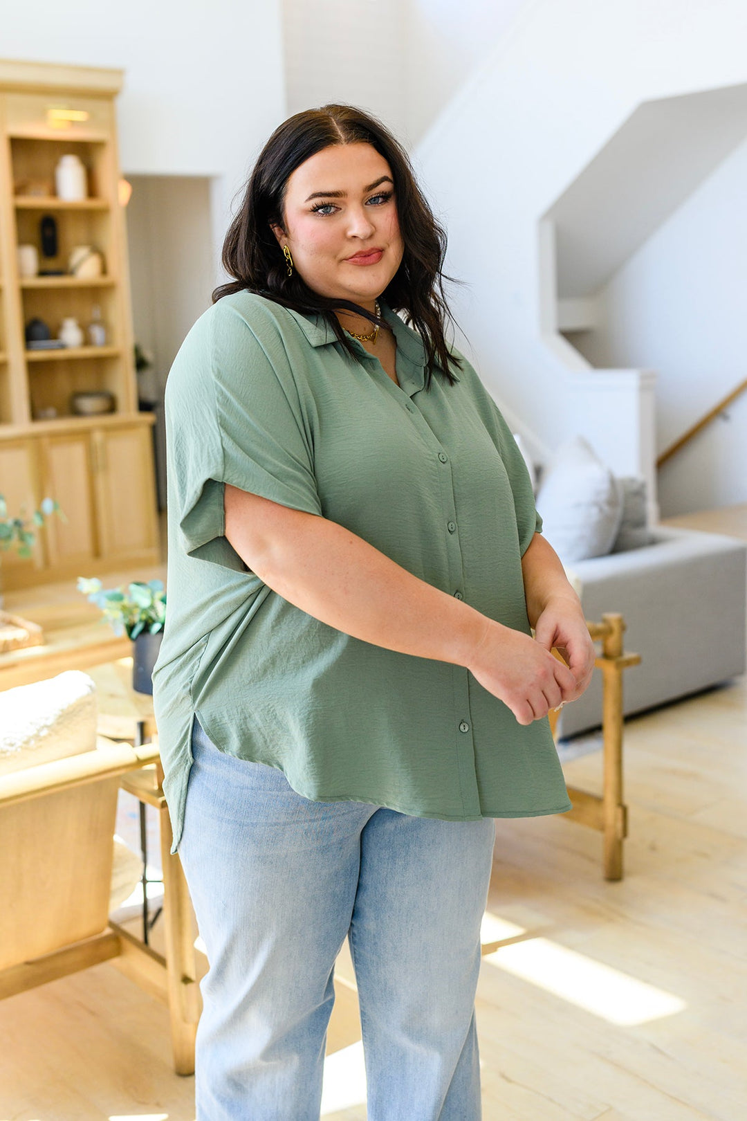 Sweet Simplicity Button Down Blouse in Sage!