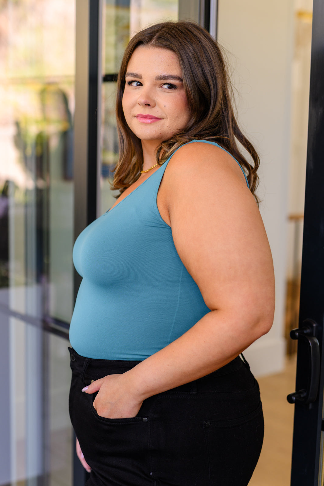 The Basics Reversible Longline Tank in Dark Teal!