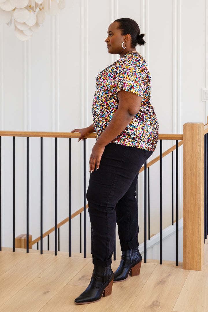 Times Square Sequin Short Sleeve Top!