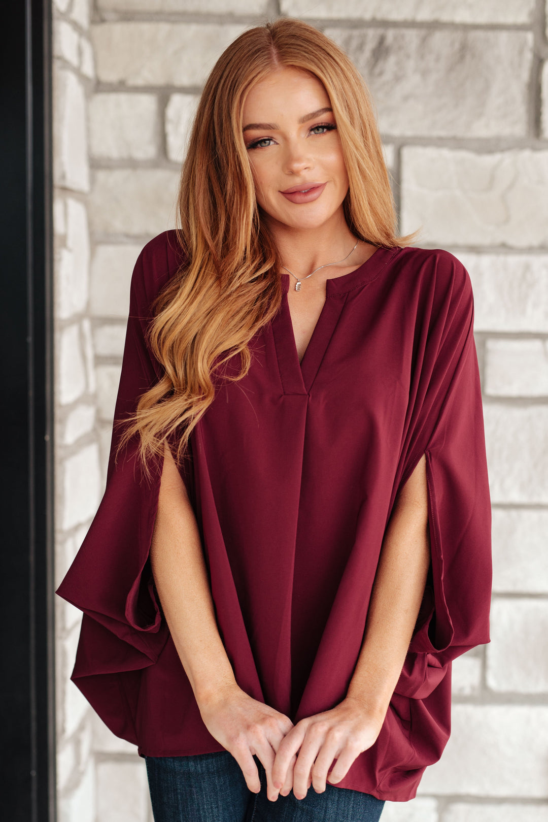 Universal Philosophy Blouse in Wine!