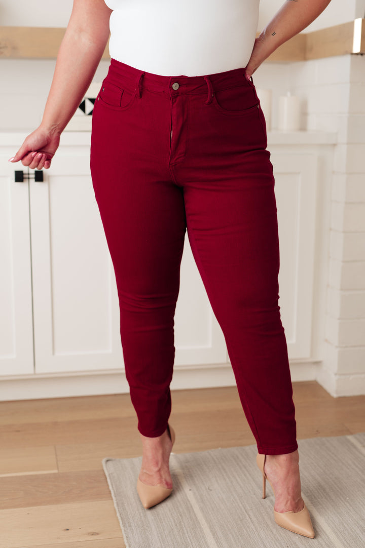 Judy Blue High Rise Control Top Skinny Jeans Scarlet