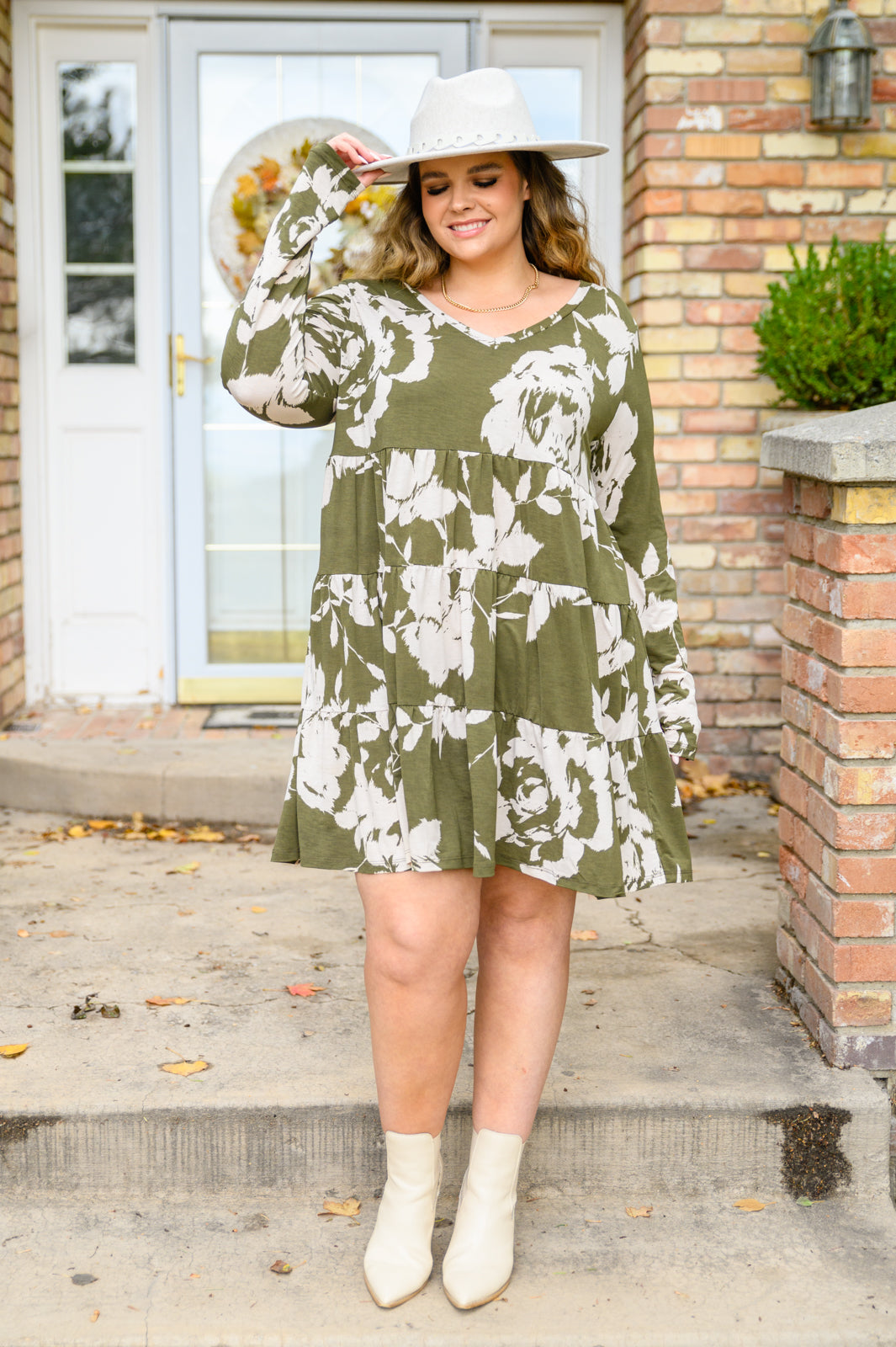 Worthwhile Moment Floral Tiered Dress In Olive!