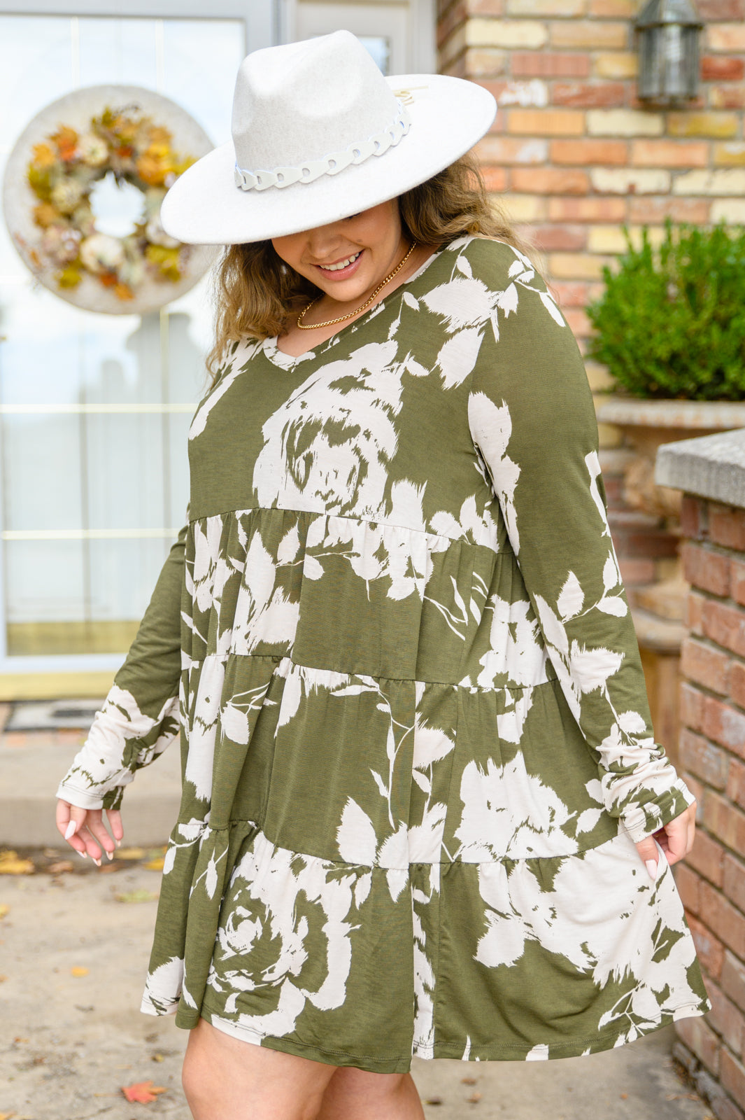 Worthwhile Moment Floral Tiered Dress In Olive!