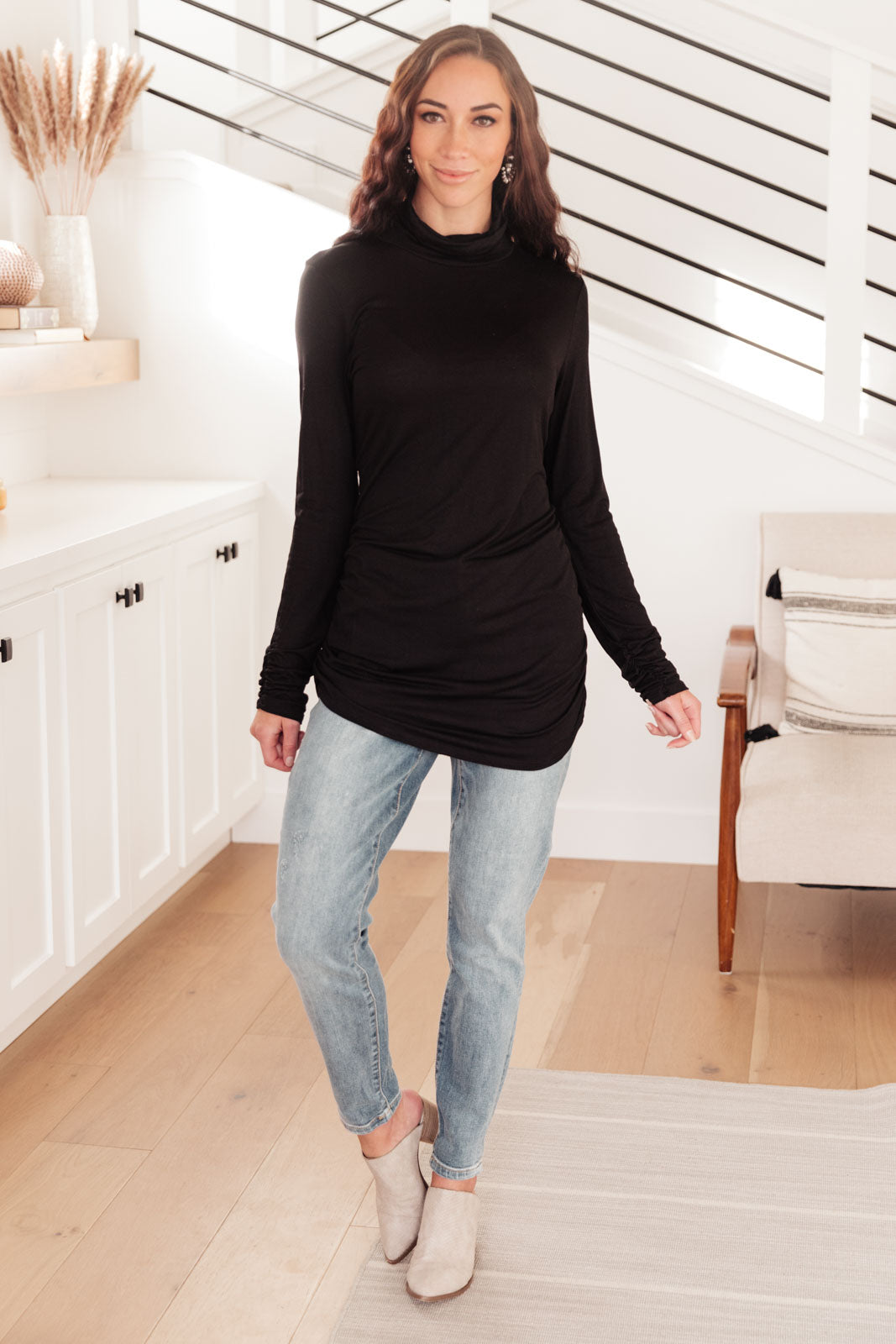 Nivia Draped Turtle Neck Tunic in Black!