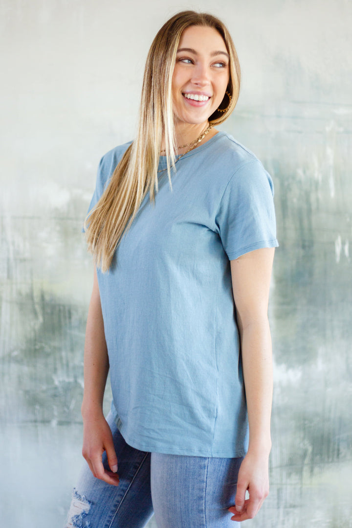 Zenana Cardinal Short Sleeve Tee in Blue Grey