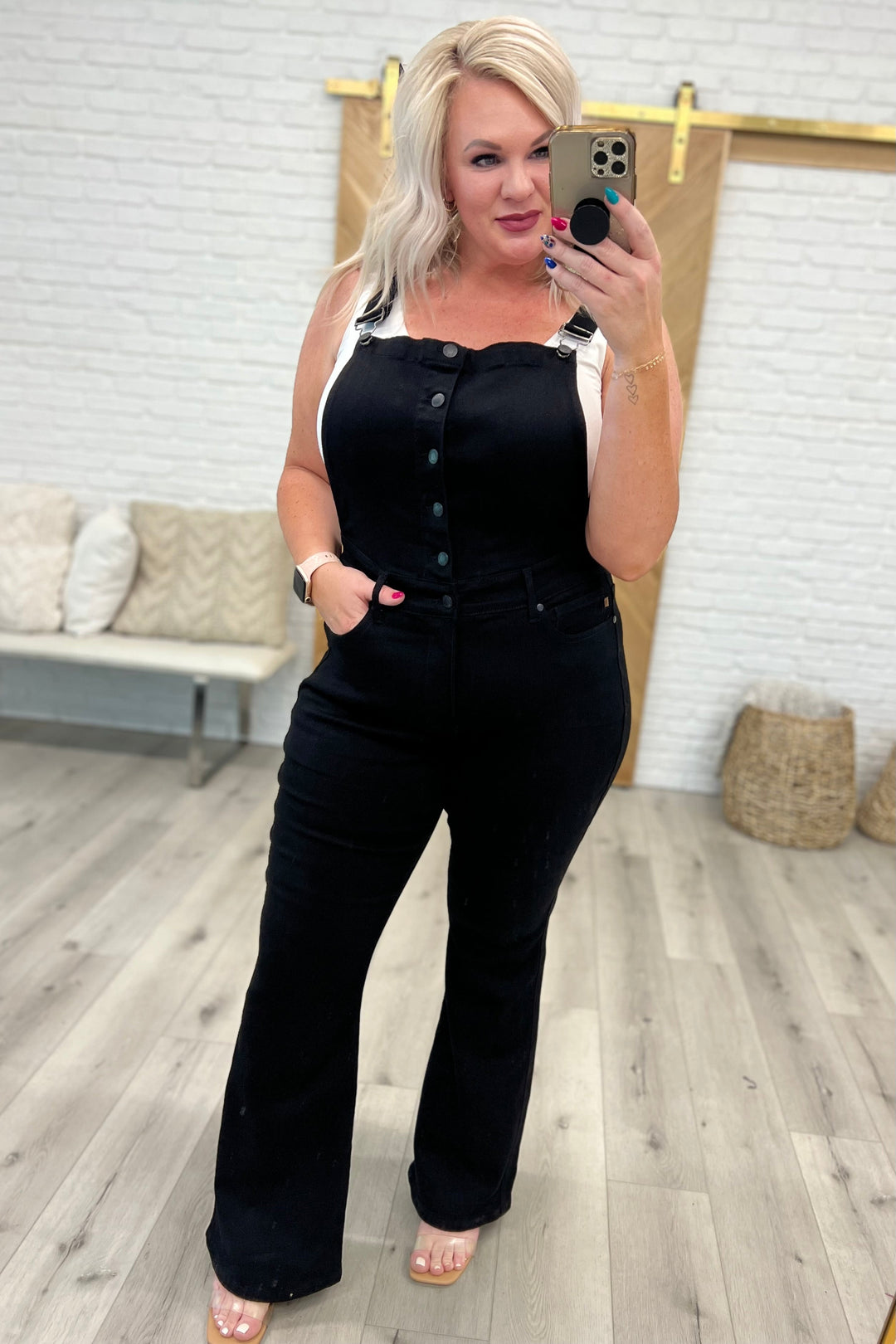 Judy Blue Control Top Retro Flare Overalls in Black