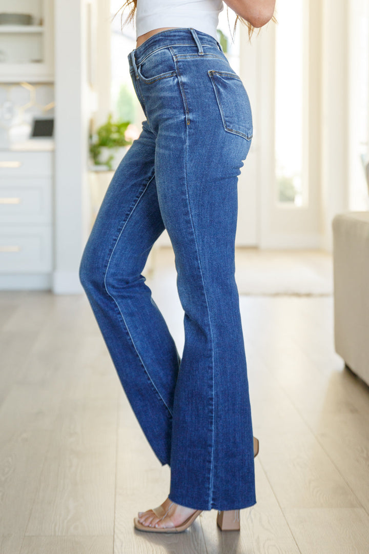 Judy Blue Mid Rise Raw Hem Bootcut Jeans