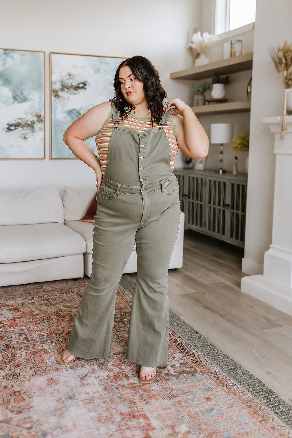 Judy Blue Control Top Release Hem Overalls in Olive