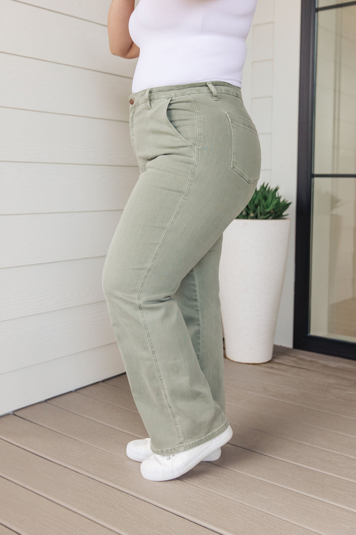 Judy Blue High Rise Front Seam Straight Jeans in Sage